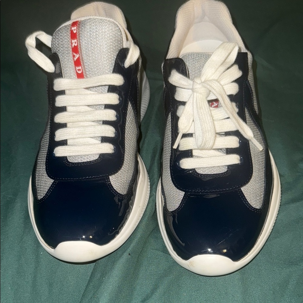 Prada Men's Navy and White Sneakers